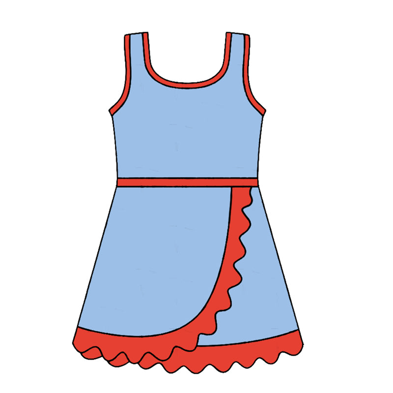 4.24 GSD4142 Preorder Blue & Red Girls Sleeveless Scallop Yoga Dress
