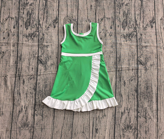 4.24 GSD4143 Preorder Green & White Girls Sleeveless Scallop Yoga Dress