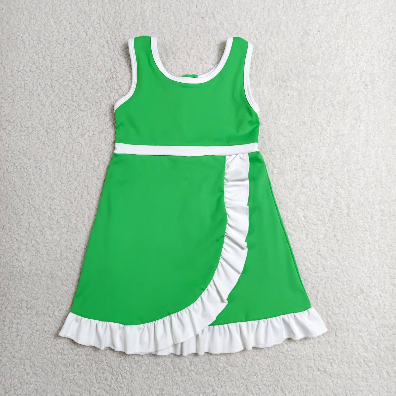 GSD4143 Green & White Girls Sleeveless Ruffle Yoga Zipper Dress