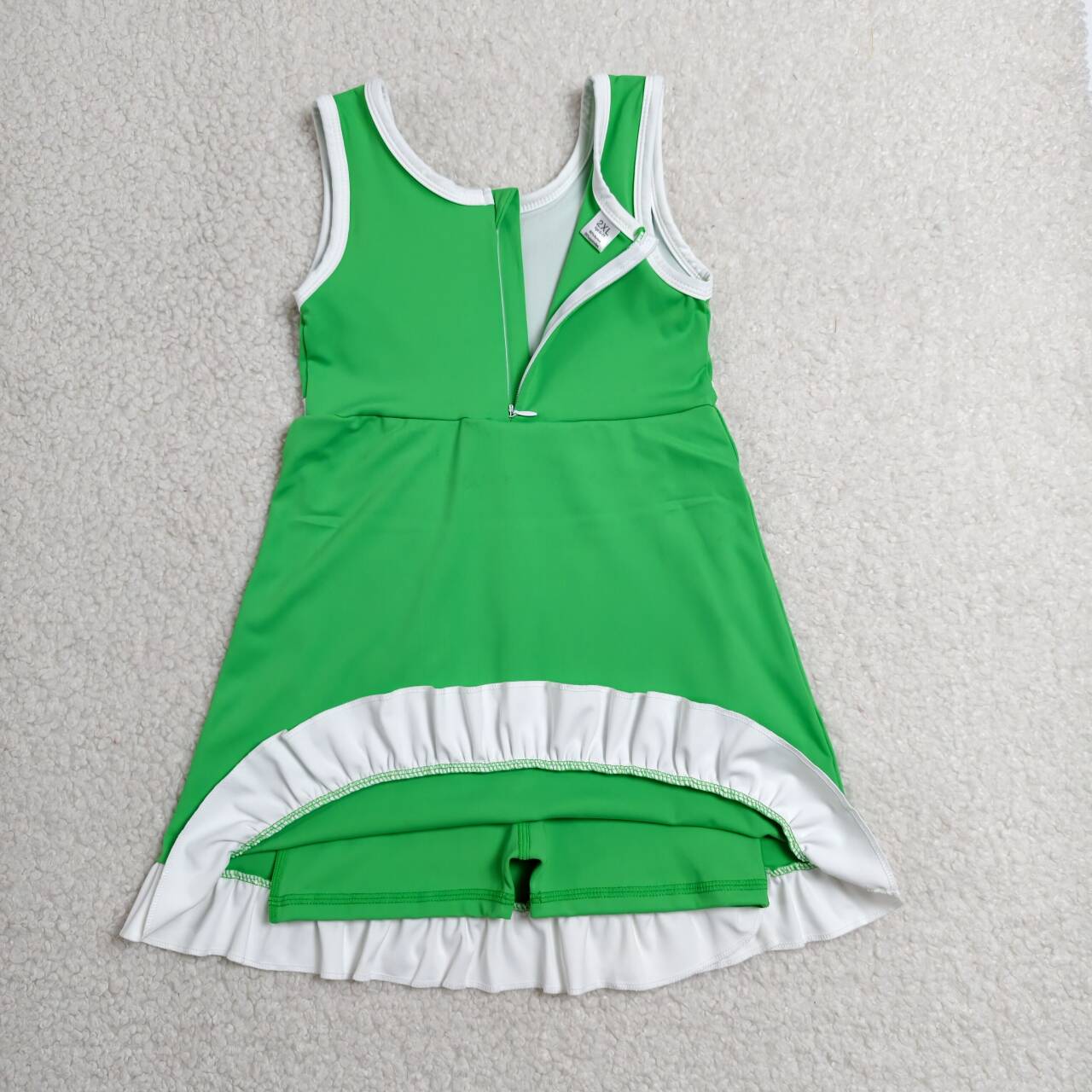 Toddler Sibling Kids Girls Green With White Ruffle Dress & Skort Outfit Active Wear