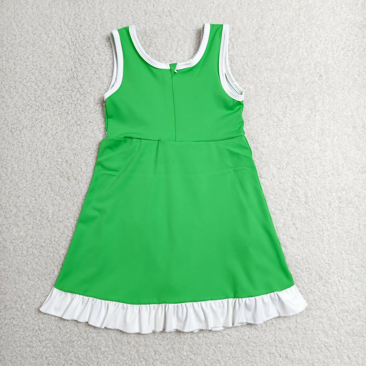 GSD4143 Green & White Girls Sleeveless Ruffle Yoga Zipper Dress
