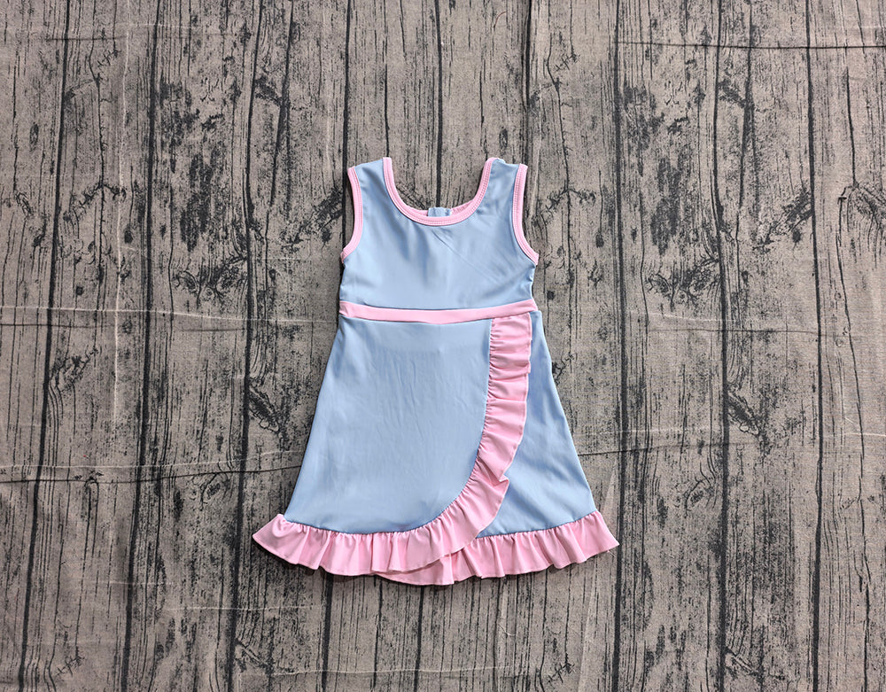 4.24 GSD4144 Preorder Blue & Pink Girls Sleeveless Scallop Yoga Dress