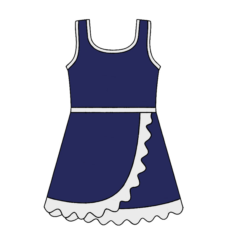 4.24 GSD4145 Preorder Navy & White Girls Sleeveless Scallop Yoga Dress