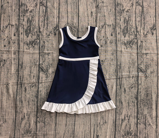 4.24 GSD4145 Preorder Navy & White Girls Sleeveless Scallop Yoga Dress