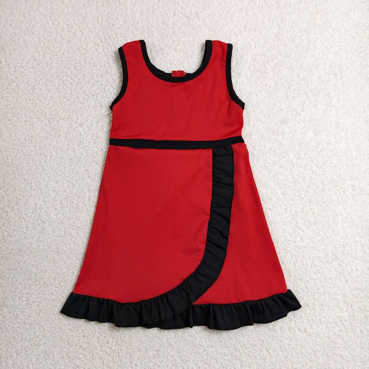 GSD4146 Red & Black Girls Sleeveless Ruffle Yoga Zipper Dress