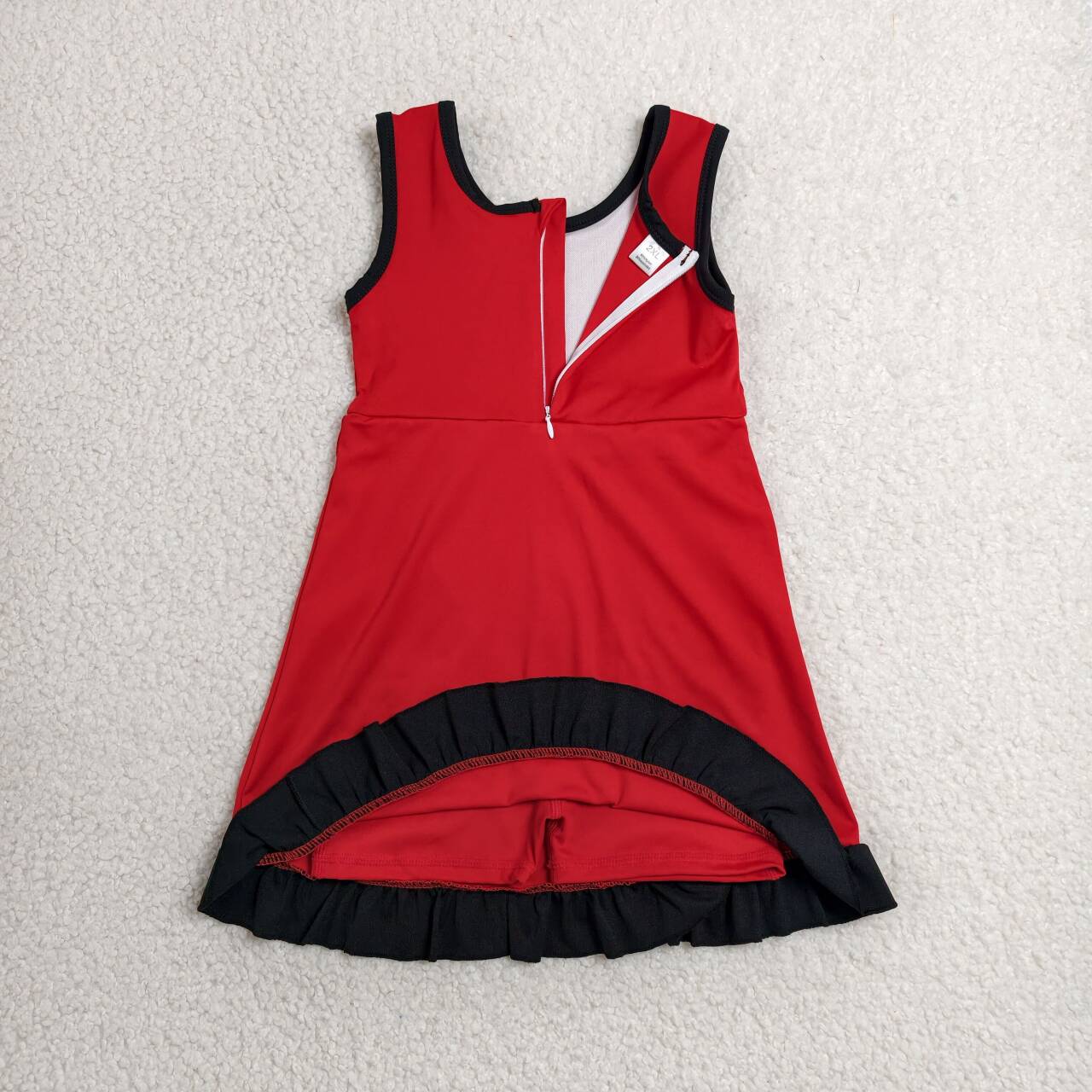 GSD4146 Red & Black Girls Sleeveless Ruffle Yoga Zipper Dress
