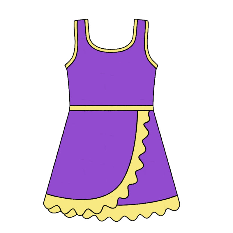 4.24 GSD4147 Preorder Purple & Yellow Girls Sleeveless Scallop Yoga Dress