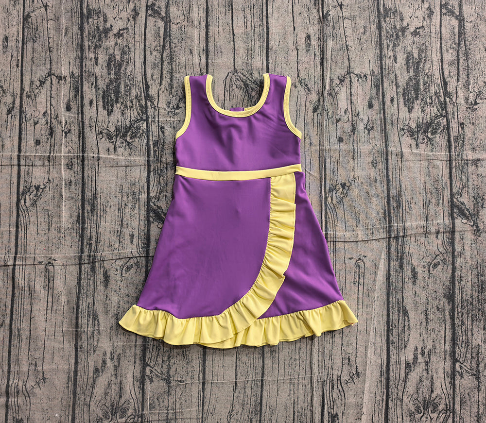 4.24 GSD4147 Preorder Purple & Yellow Girls Sleeveless Scallop Yoga Dress