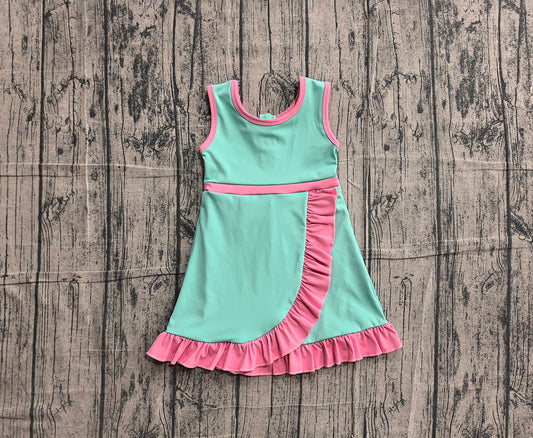 4.24 GSD4149 Preorder Teal & Pink Girls Sleeveless Scallop Yoga Dress