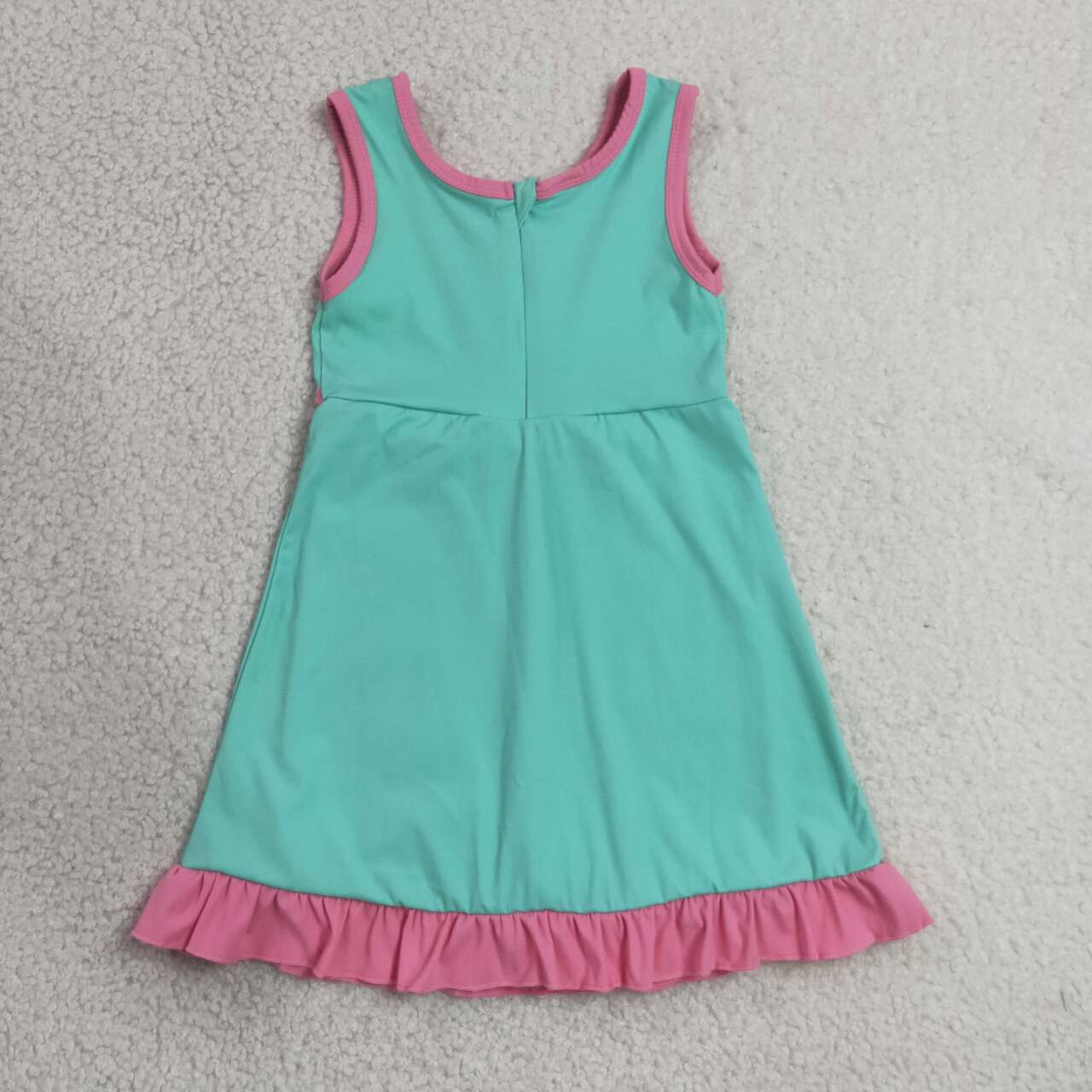 GSD4149  Teal & Pink Girls Sleeveless Ruffle Yoga Zipper Dress