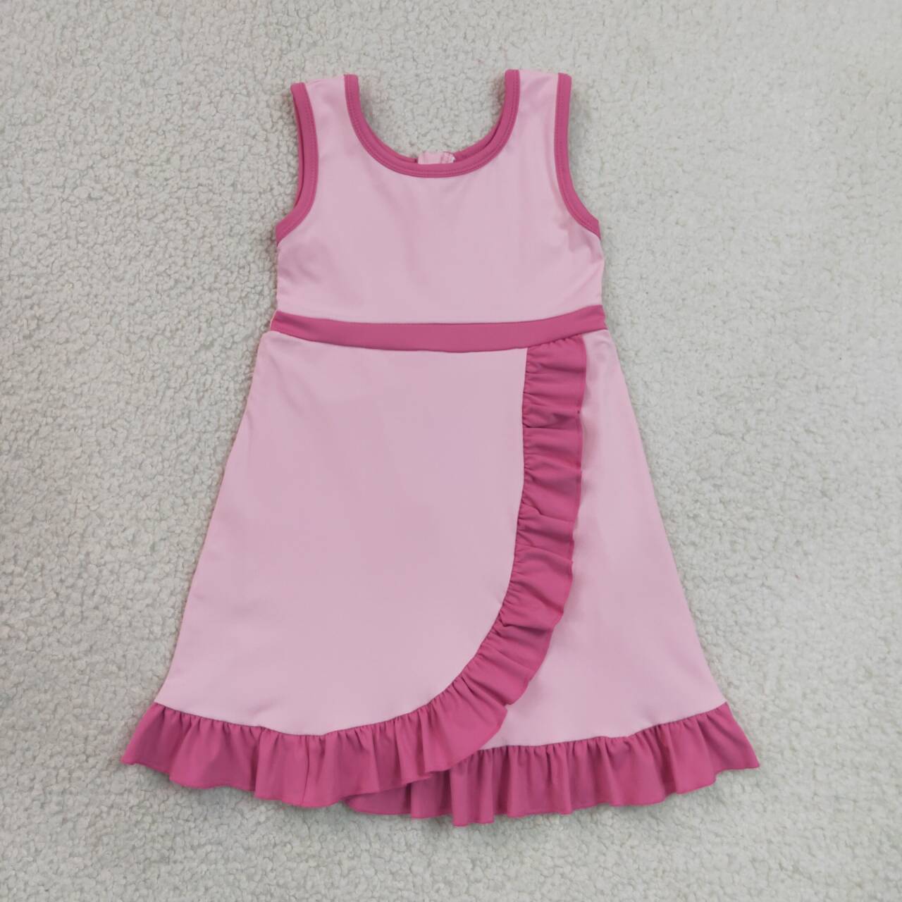 20 Colors Sleeveless Ruffle Girls Yoga Zipper Dress Sisters Active Wear