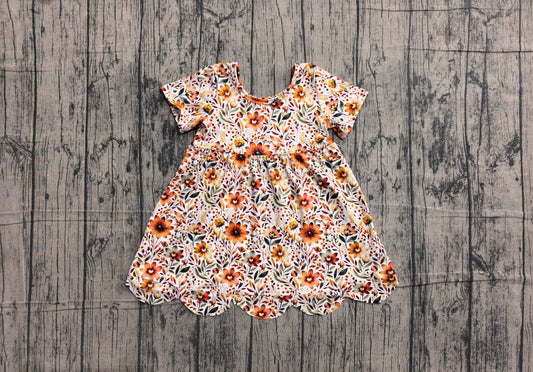 4.28 GSD4155 Orange Flowers Baby Girls Scallop Knee Length Dress Preorder