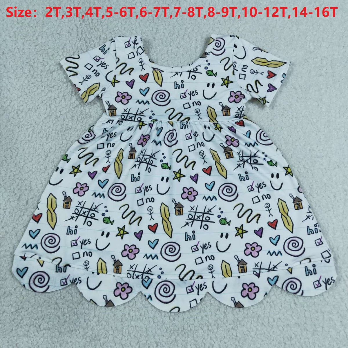 GSD4157 Smiling Hi Baby Girls Scallop Knee Length Dress