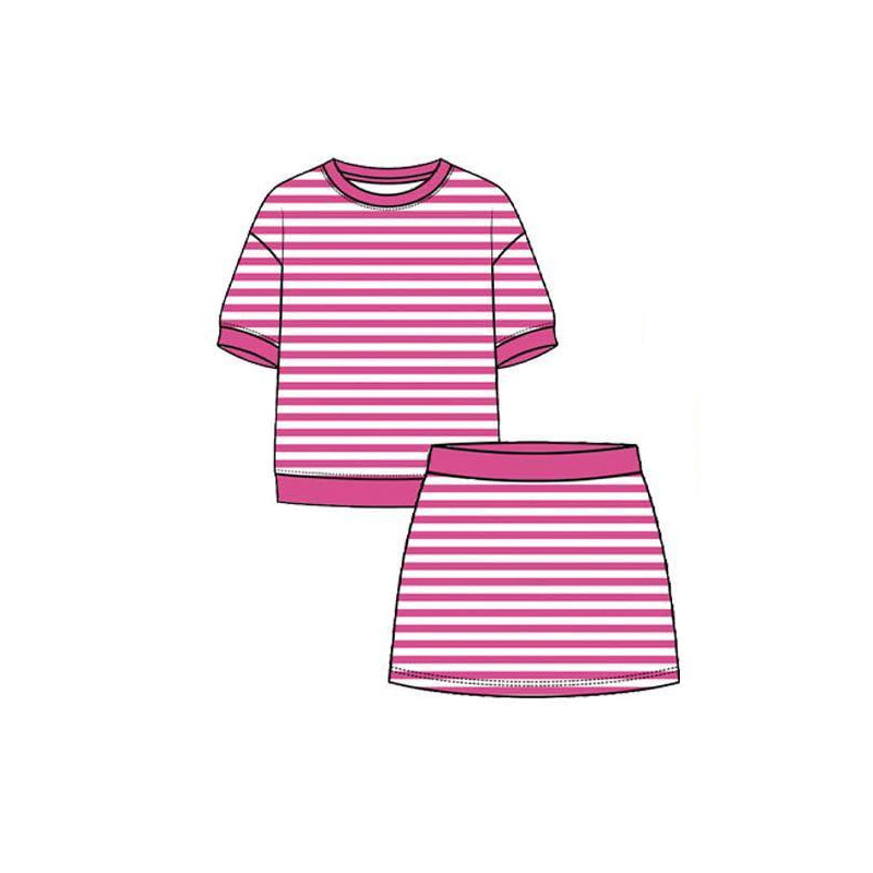 4.29 Kids Girtls Hot Pink Stiped Active Outfit Short Sleeve & Skort  Preorder