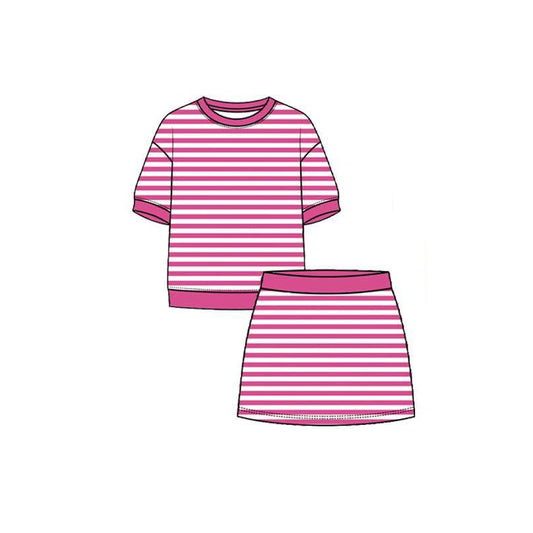 4.29 Kids Girtls Hot Pink Stiped Active Outfit Short Sleeve & Skort  Preorder