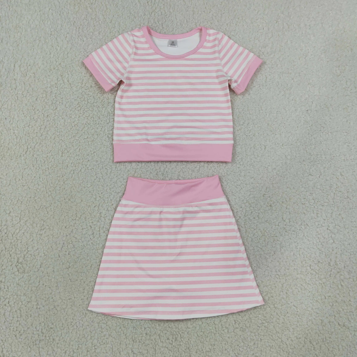 Sibling Baby Girls Pink Blue Striped Short Sleeve Skort Active Outfit