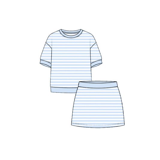 4.29 Kids Girtls Blue Stiped Active Outfit Short Sleeve & Skort  Preorder