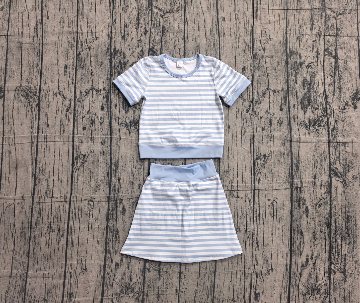4.29 Kids Girtls Blue Stiped Active Outfit Short Sleeve & Skort  Preorder