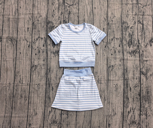 4.29 Kids Girtls Blue Stiped Active Outfit Short Sleeve & Skort  Preorder