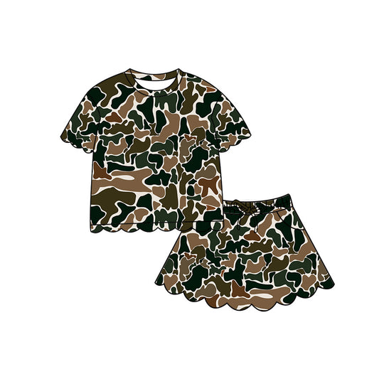 4.29 GSD4168 Brown Camo Short Sleeve Top Skirts Girls Scallop Outfits Preorder