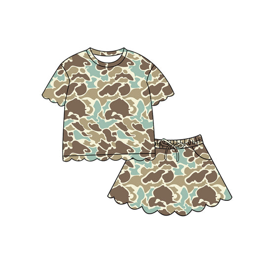 4.29 GSD4169 Brown Green Camo Short Sleeve Top Skirts Girls Scallop Outfits Preorder