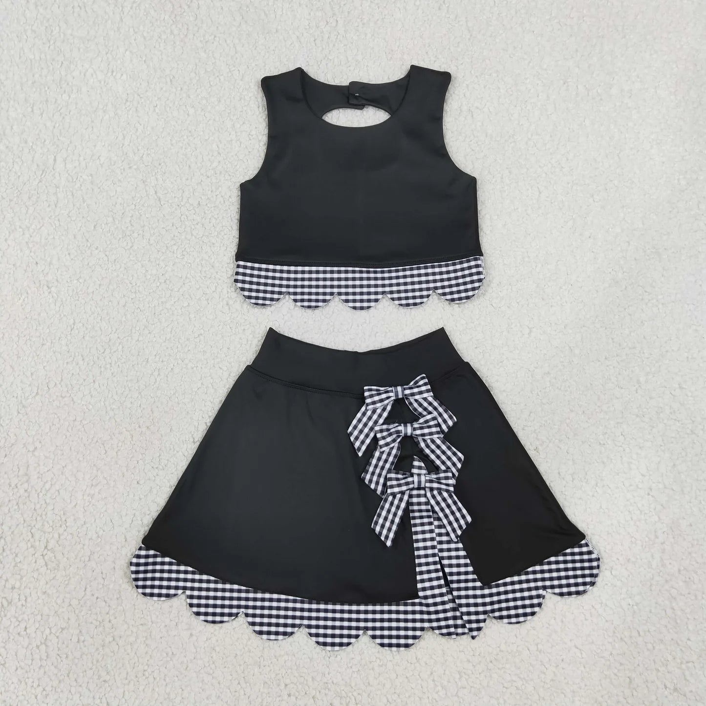 Sibling Baby  Girls  Solid Color Tank Top Gingham Scallop Skort Active Outfit