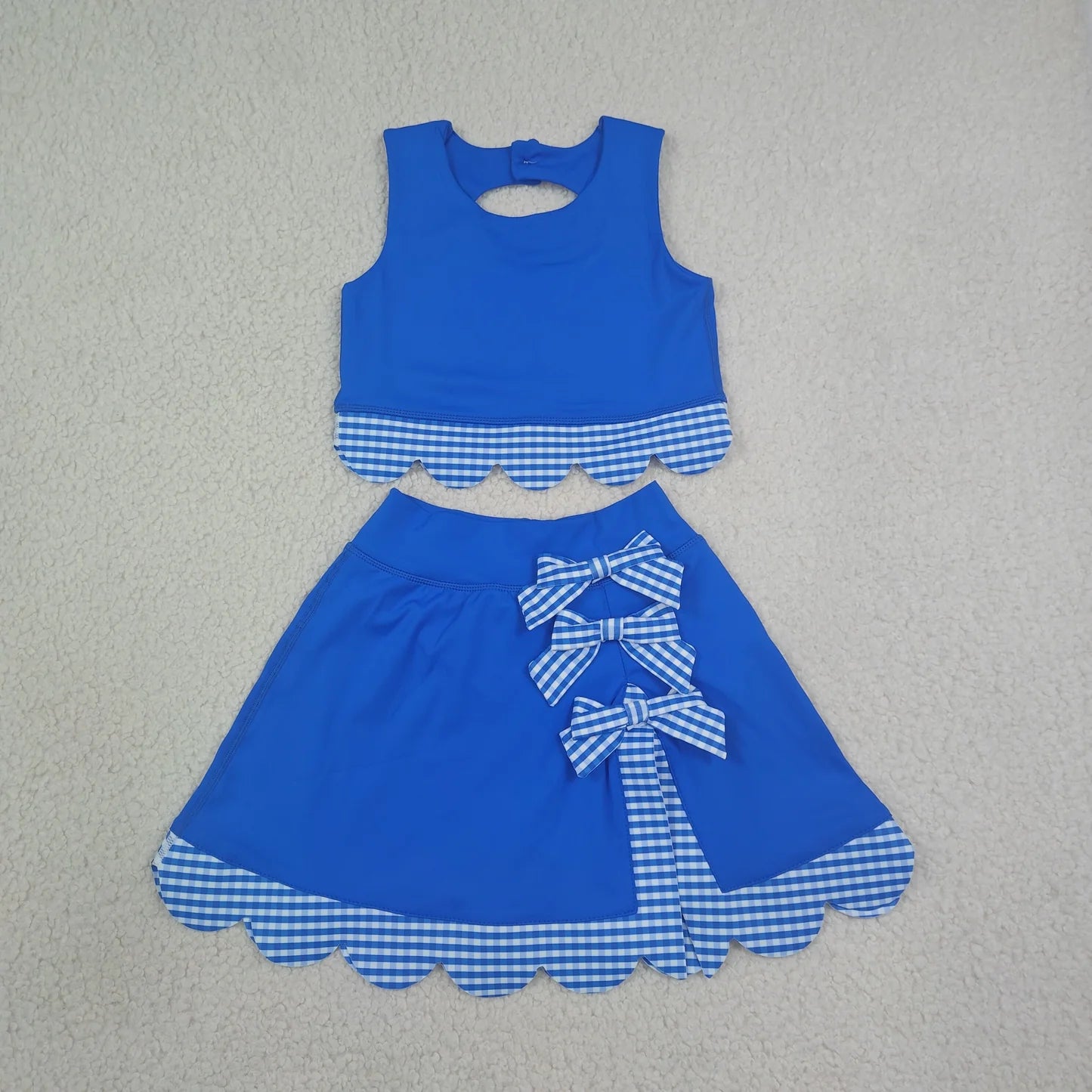 Sibling Baby  Girls  Solid Color Tank Top Gingham Scallop Skort Active Outfit
