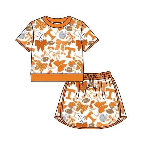 5.6 Preorder GSD4181 Teams Tennessee Bows Print Girls Summer Yoga Clothes Set