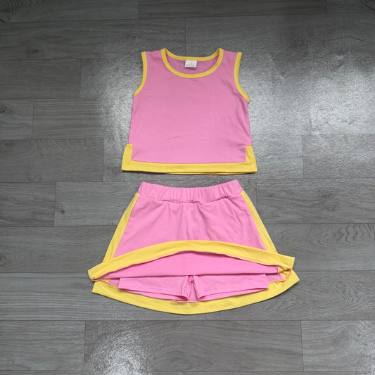 Preorder Girls Pink Yellow Tank Top with Skort Active Outfit