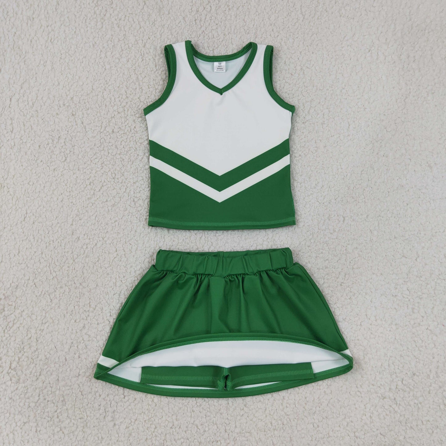 GSD4191 Teams Green White Active Tank Top + Skort Girls Yoga Clothes Set