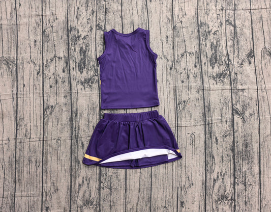 5.7 Preorder  Kids Girls Purple Golden Sport Team Active Tank Top + Skort Outfit Preorder