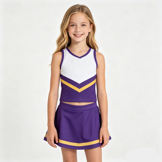 GSD4193 Girls Purple Golden Sport Team Active Tank Top + Skort Outfit
