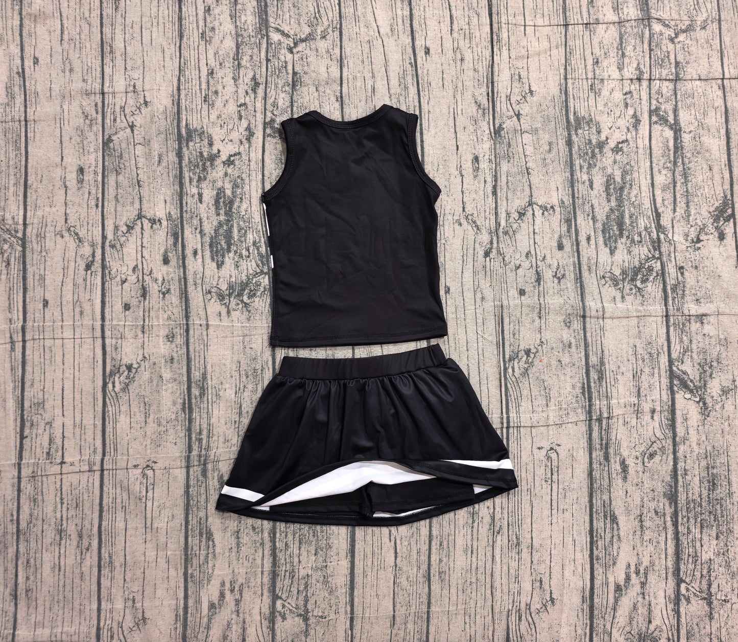 5.7 Preorder  Kids Girls Black Sport Team Active Tank Top + Skort Outfit Preorder