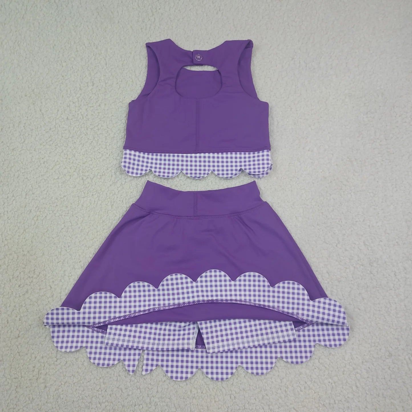 Sibling Baby  Girls  Solid Color Tank Top Gingham Scallop Skort Active Outfit