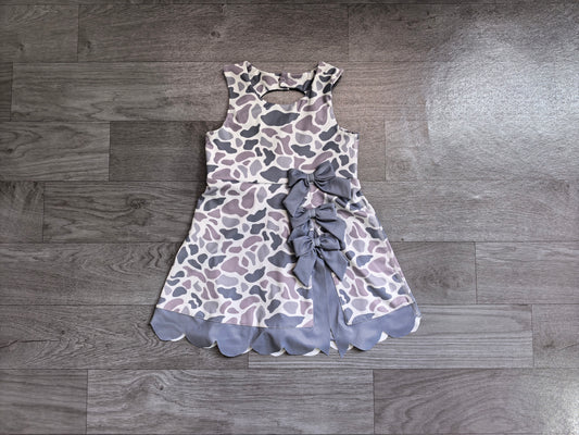 5.30 GSD4226 Preorder Grey Camo Girls Sleeveless Scallop Bows Yoga Dress