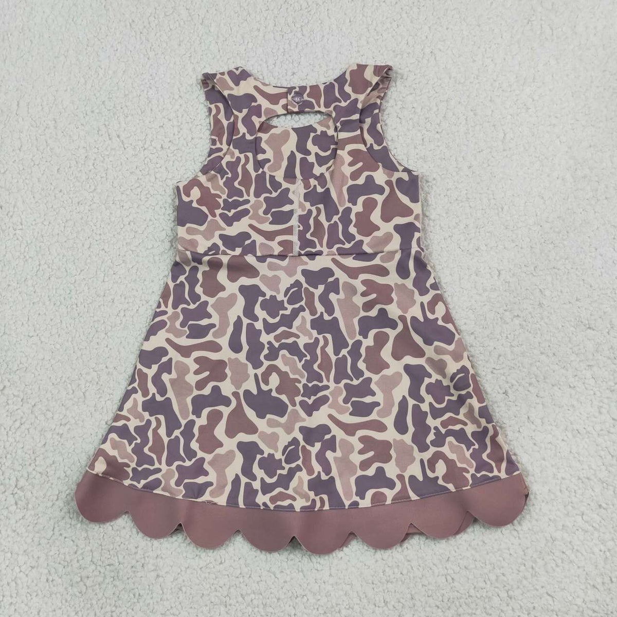 Sibling Baby Girls  Camo Sleeveless Scallop Active Dress with Bow