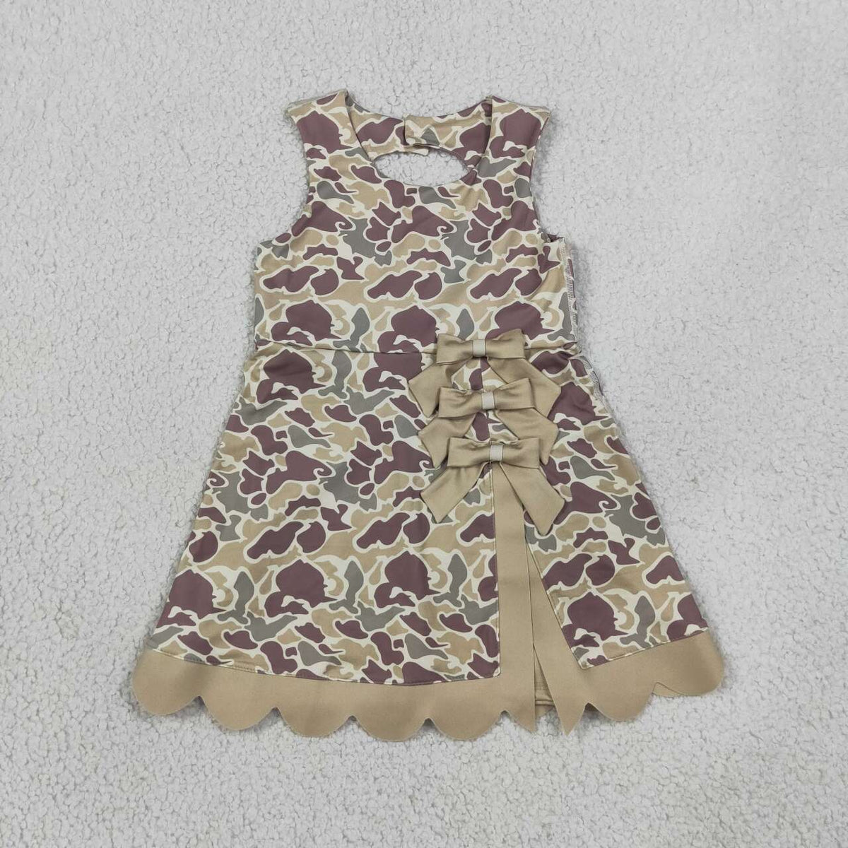 Sibling Baby Girls  Camo Sleeveless Scallop Active Dress with Bow