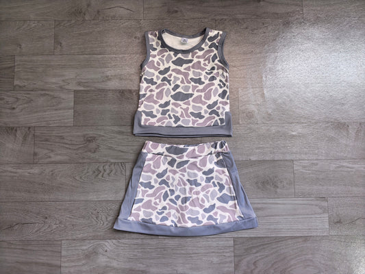 5.30 GSD4230 Preorder Grey Camo Vest Top Skirts Girls Yoga Clothes Set