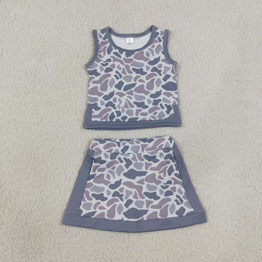 GSD4230 Grey Camo Tank Top Skort Girls Yoga Clothes Set
