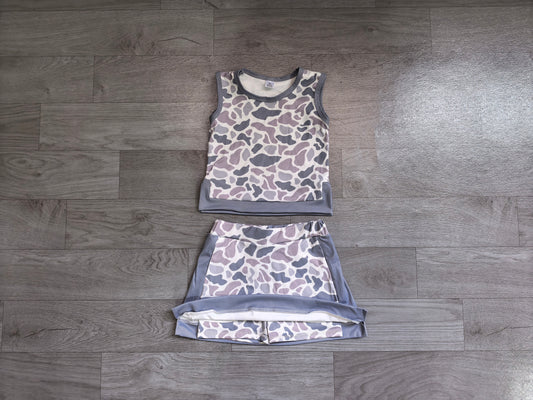 5.30 GSD4230 Preorder Grey Camo Vest Top Skirts Girls Yoga Clothes Set