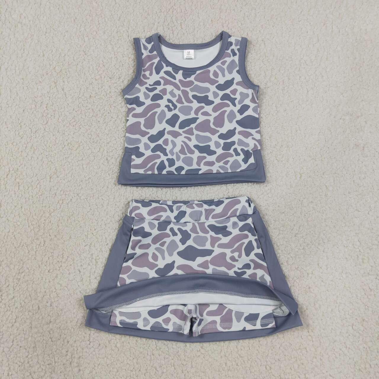GSD4230 Grey Camo Tank Top Skort Girls Yoga Clothes Set