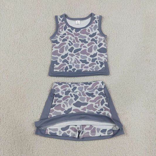 GSD4230 Grey Camo Tank Top Skort Girls Yoga Clothes Set