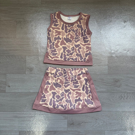 5.30 GSD4231 Preorder Brown Camo Vest Top Skirts Girls Yoga Clothes Set