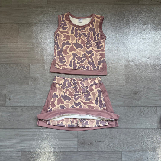 5.30 GSD4231 Preorder Brown Camo Vest Top Skirts Girls Yoga Clothes Set