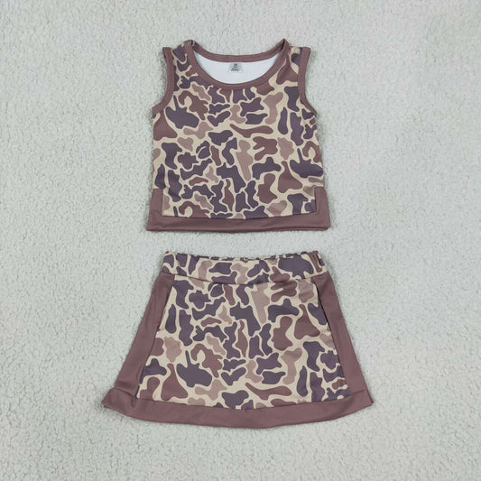 GSD4231 Brown Camo Tank Top Skort Girls Yoga Clothes Set