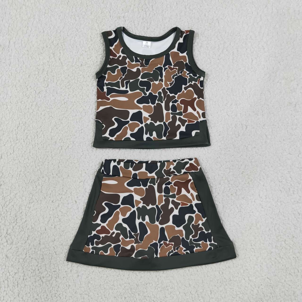 GSD4233 Dark Brown Camo Tank Top Skort Girls Yoga Clothes Set