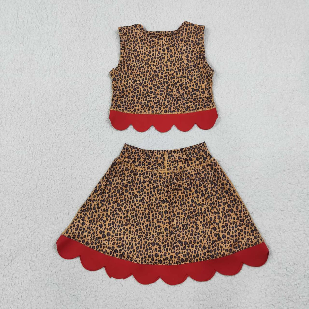 GSD4234 Leopard Red Bows Girls Summer Scallop Yoga Clothes Set