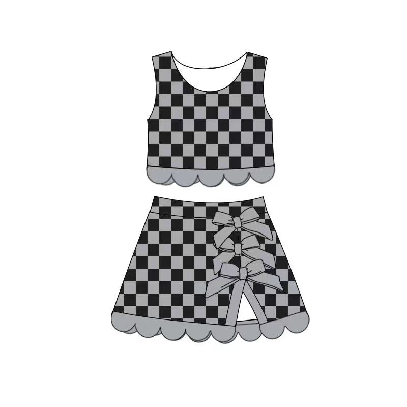 6.18 Baby Girls Grey Black Checked Tank Top With Skort Active Outfit Preorder
