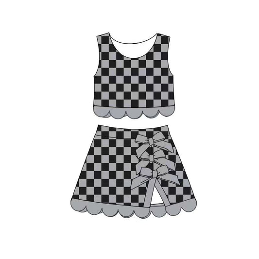 6.18 Baby Girls Grey Black Checked Tank Top With Skort Active Outfit Preorder