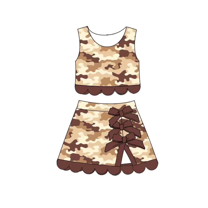 6.18 Baby Girls Brown Camo Tank Top With Skort Active Outfit Preorder